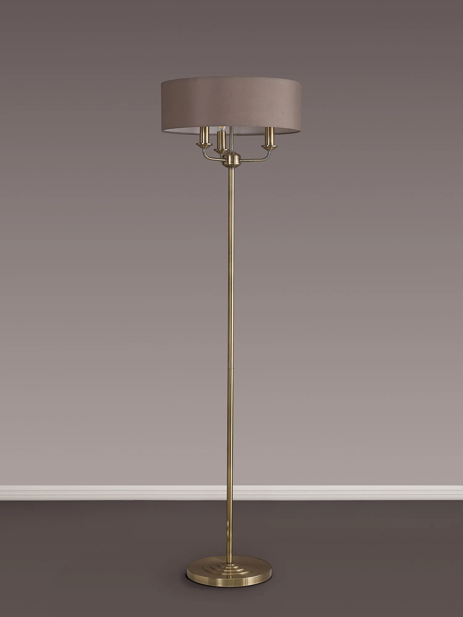 Banyan 45cm 3 Light Floor Lamp Antique Brass, Grey DK0902  Deco Banyan AB GR